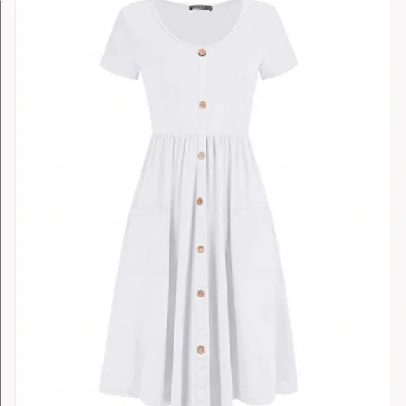 NEW OUGES Women’s V Neck Button Down Dress & Pockets Sz M - Picture 2 of 8